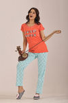 Sweet Moon Knit Cotton Pyjama Set - Sky Blue Peach — thumbnail 4